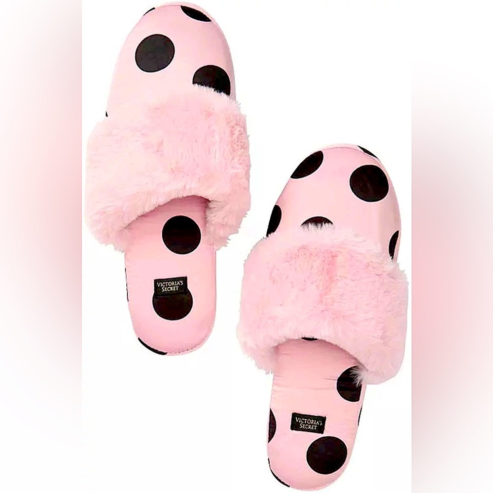 NEW Victoria’s Secret Satin Faux Fur Trim Slippers